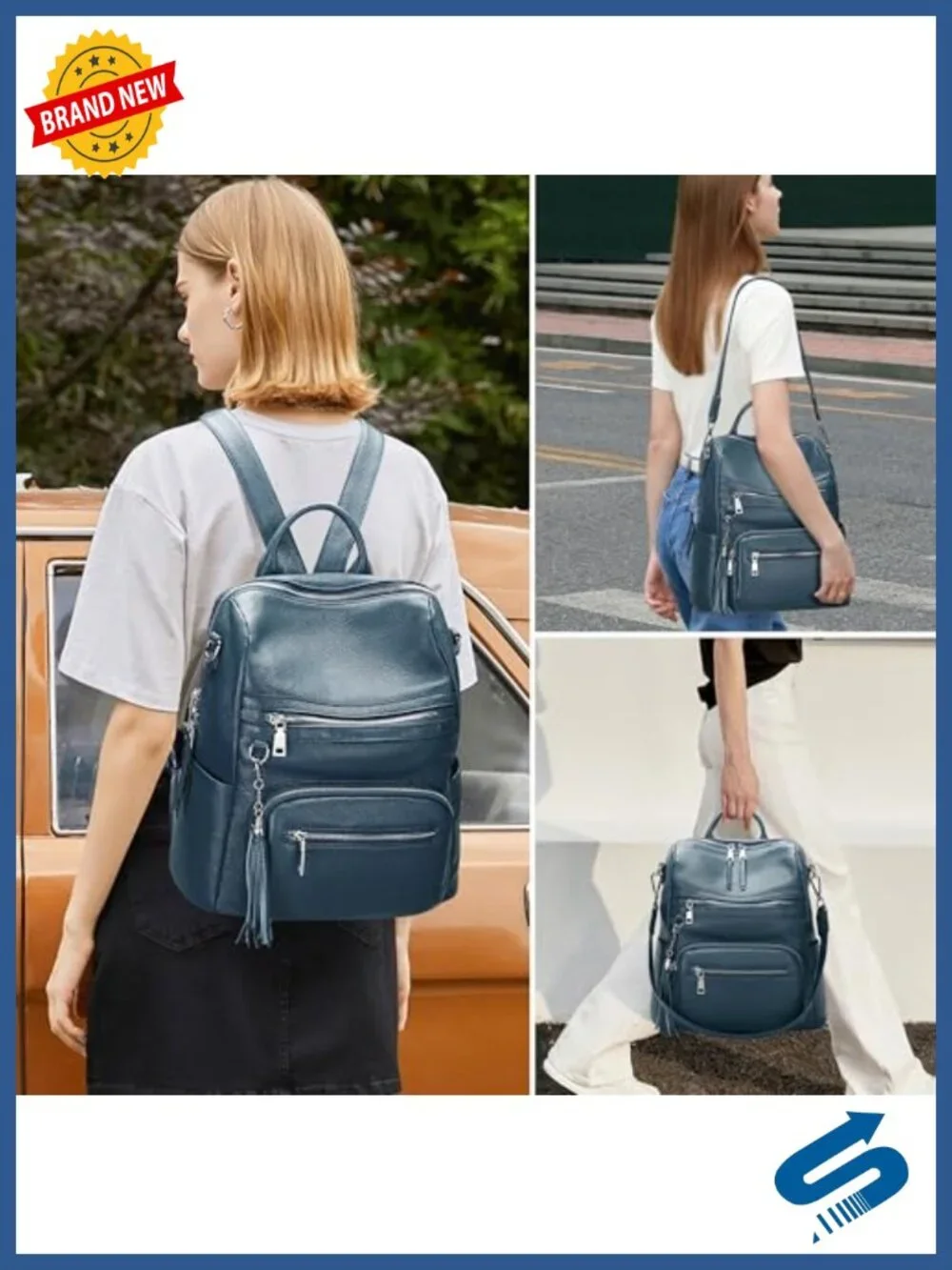 Genuine Leather Backpack for Women Large Capacity Shoulder Bag Fits iPad Laptop